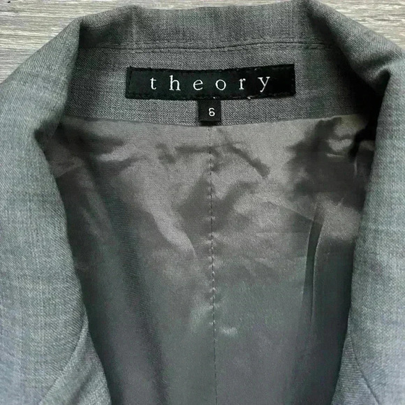 Theory Gray Wool Blend Tailored Single Button Shoulder Pads Career Blazer Size 6 - Picture 3 of 7